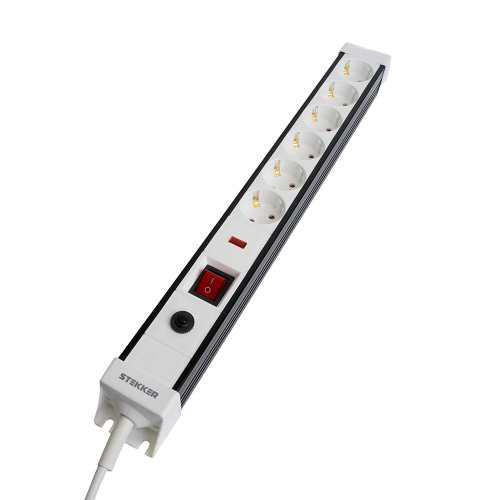 Сетевой фильтр 6-местный с/з STEKKER 3x1мм2, 5 м, 250В, 16А, серия Techno, HM22-61-05, белый