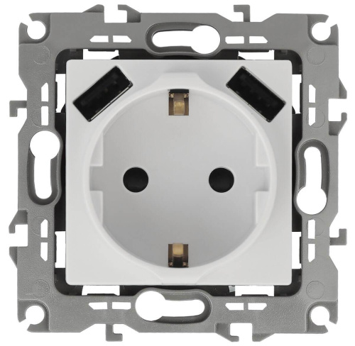 Розетка ЭРА Intro Solo Schuko P+E 16A 250V со шторками 2хUSB белый 12-4109-01 Б0047840 Розетка ЭРА Intro Solo Schuko P+E 16A 250V со шторками 2хUSB белый 12-4109-01 Б0047840