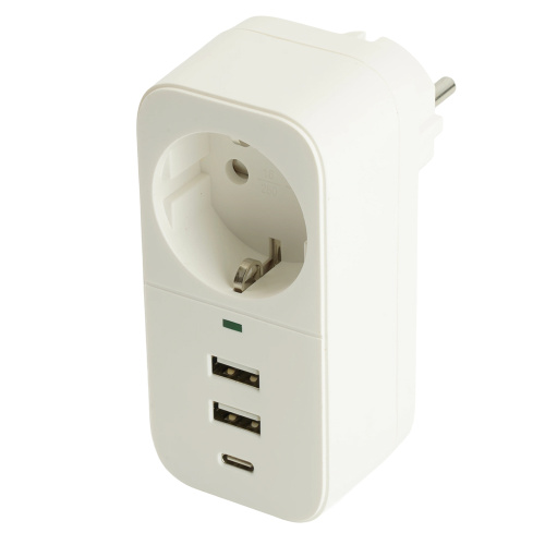 Сетевой фильтр 1-местный с/з STEKKER 250В, 16А,  2USB+1Type-C 2,4 A, серия Nova, HM81-11-1, белый фото 3