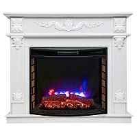 Каминокомплект PHILADELPHIA/ВЕРОНА Белый фактурный с золотой патиной с очагом Электроочаг QUEEN/КУИН 25.5