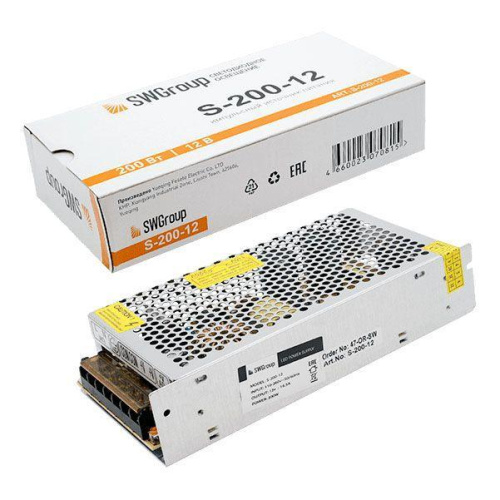 Блок питания SWG 12V 200W IP20 16,7A S-200-12 000109 Блок питания SWG 12V 200W IP20 16,7A S-200-12 000109
