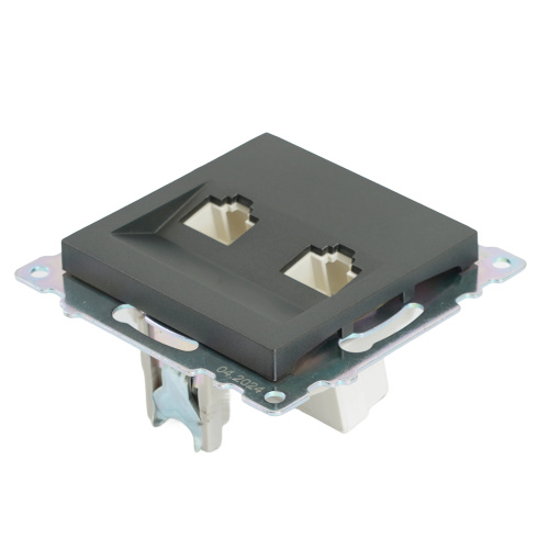 Розетка компьютерная 2-местная RJ-45 (механизм) STEKKER GLS00-7109-06 , серия Катрин, графит фото 5