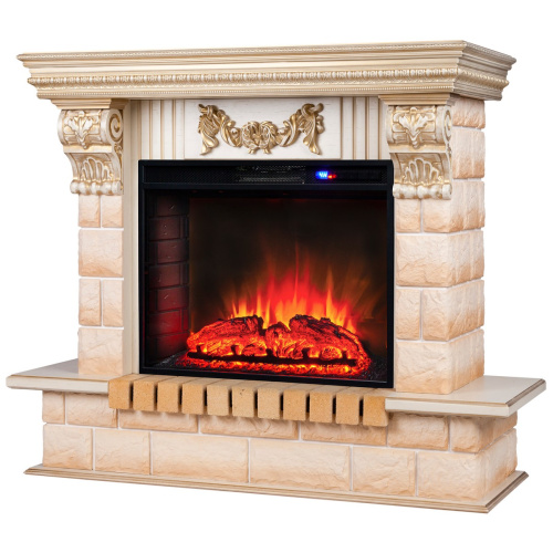 Электрокамин RealFlame Gracia 24/25,5 WT белый дуб с золотой патиной с очагом Sparta 25,5 LED фото 2