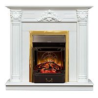 Электрокамин RealFlame Stefania WT белое золото с очагом Majestic Lux Brass