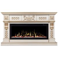 Каминокомплект CORSICA/МАЛАГА Бежевый дуб с золотой патиной с очагом Электроочаг SAPHIR/САПФИР 42