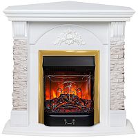 Электрокамин RealFlame Athena Corner GR белый с очагом Majestic Lux Brass