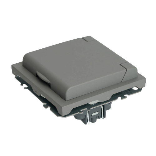 Розетка 1-местная с крышкой с защ. штор, STEKKER, б/з, IP42, 250В, 16А, серия Эмили, RST16-5113-10, платиново-серый, soft touch фото 4