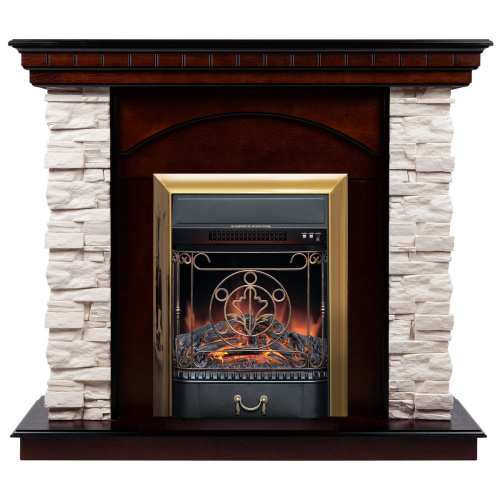 Электрокамин RealFlame Elford AO античный дуб с очагом Majestic Lux Brass