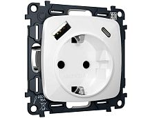 Комплект механизма электрической розетки Ambrella Volt OMEGA Белый глянец 2USB A+C 20W (быстрая зарядка) с/з QUANT (OP1100, VM160) MO110010