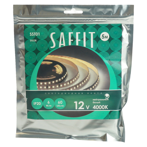 Лента светодиодная SST01 SAFFIT 60SMD(2835)/m 6Вт/м 12V 5000*8*1.22мм 4000K, IP20 фото 3