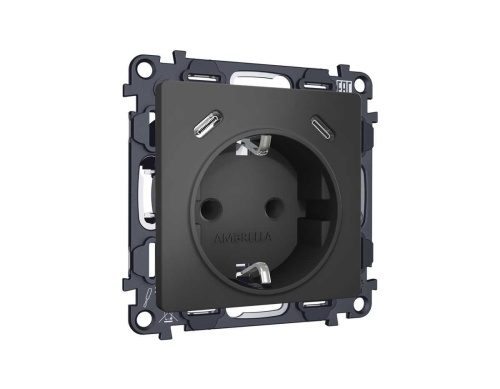 Комплект механизма электрической розетки 2USB С+C 20W с/з на винтовых зажимах 16A-250V ALFA Графит мягкое касание QUANT (AP9105, VM165) MA910510