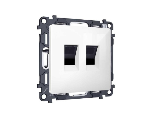 Комплект механизма компьютерной двойной розетки RJ-45 с автоматической защитной шторкой Ambrella Volt ALFA Белый глянец QUANT (AP1121, VM189) MA112110