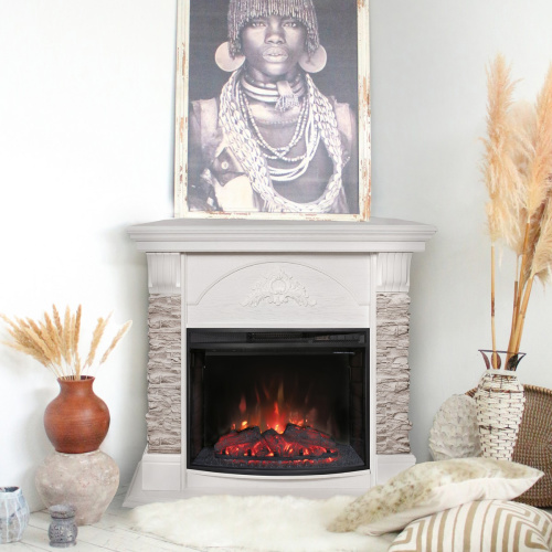 Каминокомплект ATHENA CORNER/АТЛАНТА УГЛ. GR Белый с очагом Электроочаг EVRIKA 25.5 фото 3