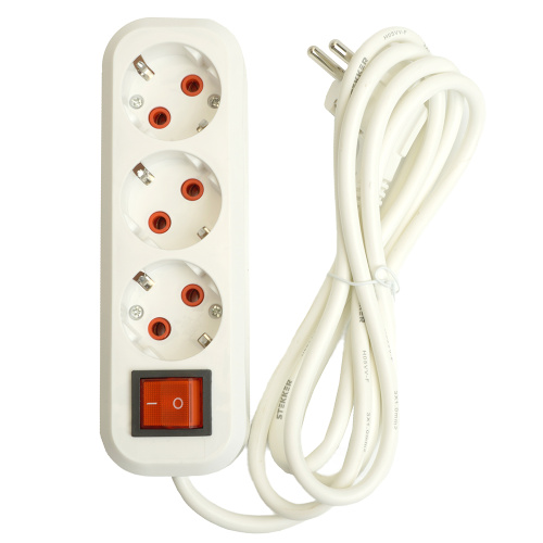 Удлинитель трехместный с/з  с выключ. STEKKER HM07-31-02 3x1мм2, 2м, серия Home (У16А-002), белый фото 3