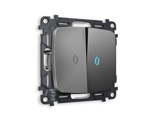 Комплект механизма 2-кл выключателя AMBRELLA VOLT с подсветкой 10000K OMEGA Антрацит серый QUANT (OP6540, VM115, G17B) MO654020