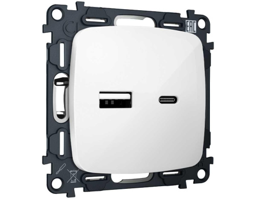 Комплект механизма розетки Ambrella Volt OMEGA Белый глянец 2USB A+C 20W (быстрая зарядка) QUANT (OP1110, VM177) MO111010