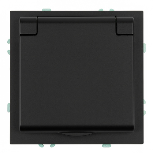 Розетка 1-местная с крышкой с защ. штор, STEKKER, с/з, IP42, 250В, 16А, серия Эмили, RST16-5112-05, черный уголь, soft touch