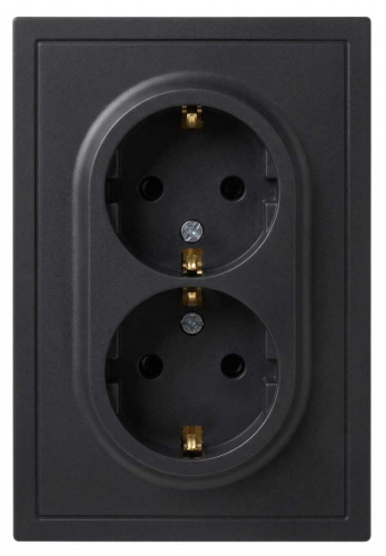 Розетка ЭРА Galaxy 15-2105-05 с заземлением двойная 2X2P+E Schuko со шторками IP20 16А-250В антрацит Б0070705