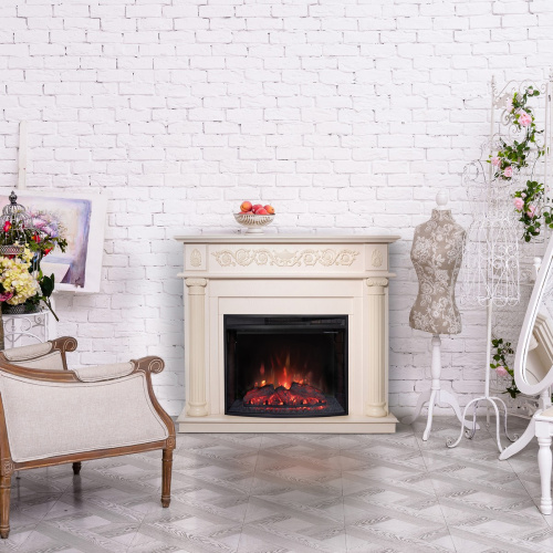 Каминокомплект ATTICA/СИЦИЛИЯ Айвори с очагом Электроочаг EVRIKA 25.5 фото 6