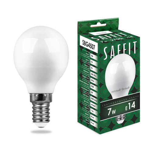Лампа светодиодная SAFFIT SBG4507 Шарик E14 7W 230V 2700K