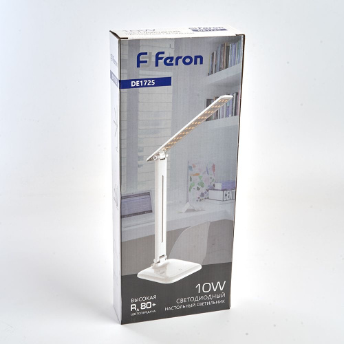 Настольный светодиодный светильник Feron DE1725 10W, 4000K, 100-240V, белый фото 2