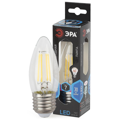Лампа светодиодная филаментная ЭРА E27 7W 4000K прозрачная F-LED B35-7W-840-E27 Б0027951 фото 3