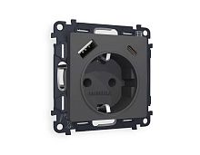 Комплект механизма электрической розетки AMBRELLA VOLT ALFA Графит мягкое касание 2USB A+C 20W (быстрая зарядка) с/з QUANT (AP9100, VM160) MA910010