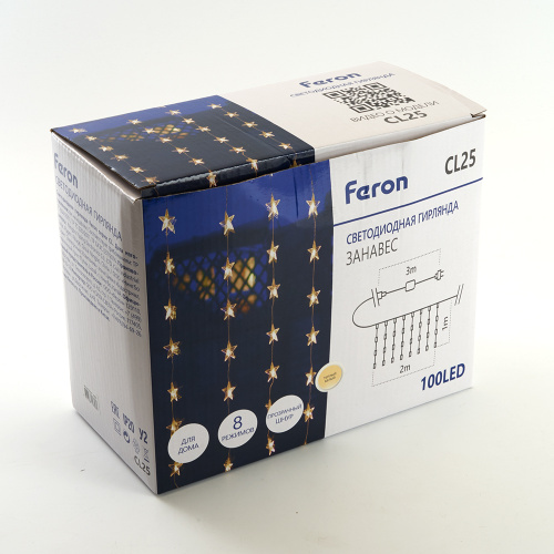 Светодиодная гирлянда Feron CL25 занавес Звездочки  2*1м  + 3м 2700K с контроллером, c питанием от сети 230V, прозрачный шнур фото 7