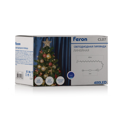 Светодиодная гирлянда Feron CL07 линейная 40м +3м 230V синий, c питанием от сети, зеленый шнур фото 6