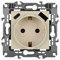 Розетка ЭРА Серия 12 12-4108-02 2P+E 16A-250В со шторками с USB type-A+C 5В-3А слоновая кость Б0067731