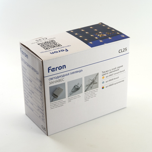 Светодиодная гирлянда Feron CL25 занавес Звездочки  2*1м  + 3м 2700K с контроллером, c питанием от сети 230V, прозрачный шнур фото 8