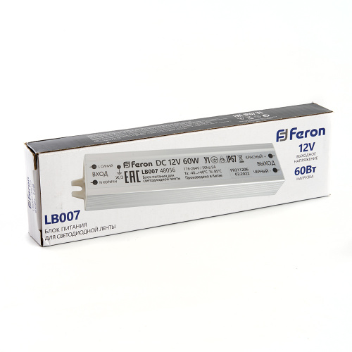 Трансформатор электронный для светодиодной ленты 60W 12V IP67 (драйвер), LB007 FERON фото 2