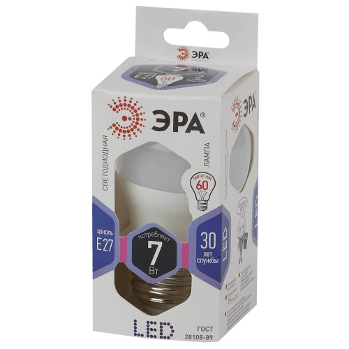 Лампа светодиодная ЭРА E27 7W 6000K матовая LED P45-7W-860-E27 Б0031402 фото 2