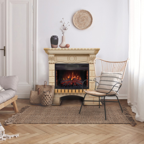 Электрокамин RealFlame Bolero WT белый дуб с золотой патиной с очагом Firefield 25 S IR фото 3