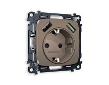 Комплект механизма электрической розетки AMBRELLA VOLT OMEGA Темная бронза матовый 2USB A+A 18W (быстрая зарядка) с/з QUANT (OP6390, VM155) MO639010