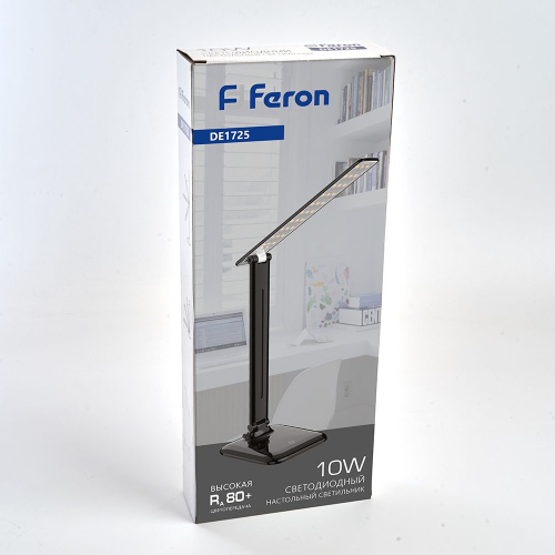 Настольный светодиодный светильник Feron DE1725 10W, 4000K, 100-240V, черный фото 4