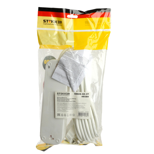 Удлинитель  четырехместный c/з STEKKER HM06-40-07 3x1мм2, 7м, серия Home (У10-429), белый фото 8