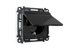 Комплект механизма электрической розетки AMBRELLA VOLT ALFA Черный матовый с/з с шторками и крышкой IP44 QUANT (AP8080, VM141) MA808010