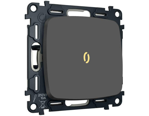 Комплект механизма 1-клавишного выключателя с самовозвратом с подсветкой 3200K OMEGA Графит Мягкое касание QUANT (OP9020, VM113, G11Y) MO902050