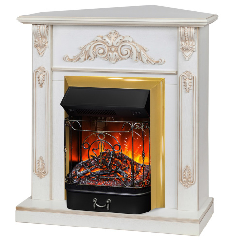 Электрокамин RealFlame Anita Corner WT дуб белый с золотой патиной с очагом Majestic Lux Brass фото 2