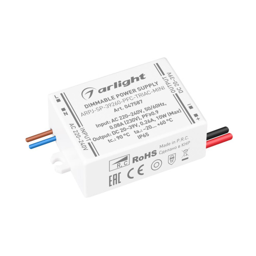 Блок питания Arligh ARPJ-SP-39260-PFC-TRIAC-MINI (10W, 20-39V, 260mA) 047587