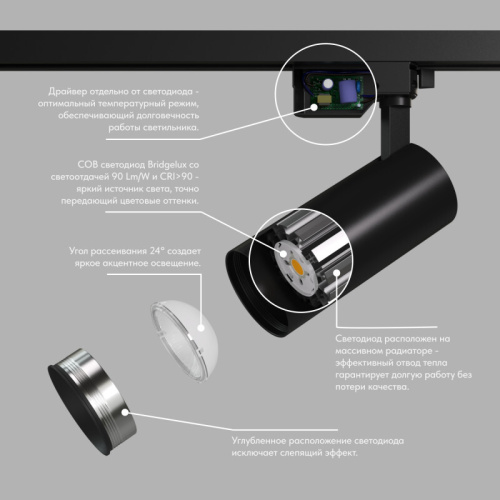 DK6452-BK Трековый светильник SOLID KOPER, 135мм, d60, 220V, LED 4000K, 15W, IP20, черный, алюминий фото 5