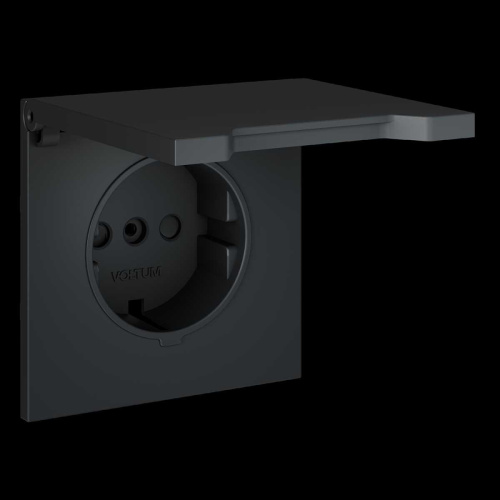 Накладка для розетки с заземлением защитными шторками и крышкой S70 (графит) Voltum VLS000807