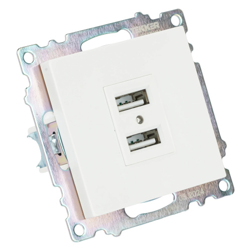 Розетка USB 2-местная (механизм), STEKKER GLS10-7115-01, 250B, 2,1А, серия Катрин, белый фото 6