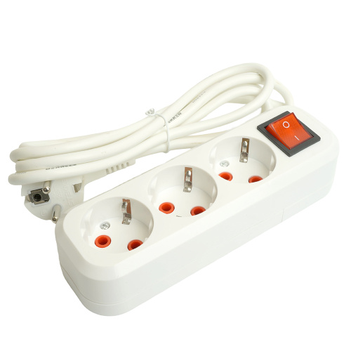 Удлинитель трехместный с/з  с выключ. STEKKER HM07-31-02 3x1мм2, 2м, серия Home (У16А-002), белый фото 2