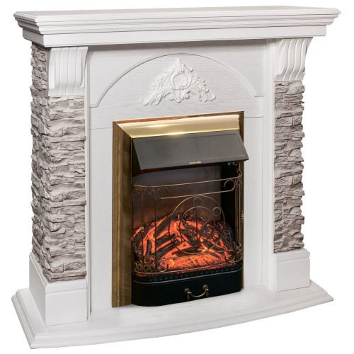 Электрокамин RealFlame Athena GR WT белый с очагом Majestic Lux Brass фото 2