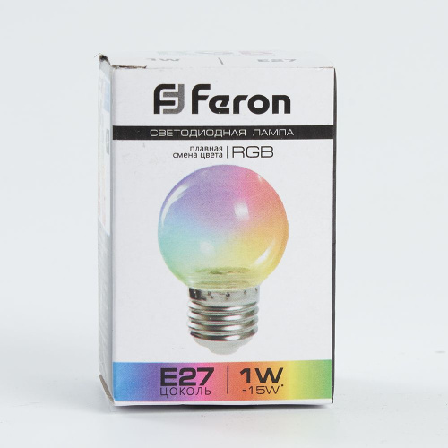 Лампа светодиодная Feron LB-37 Шарик прозрачный E27 1W 230V RGB плавная смена цвета фото 6