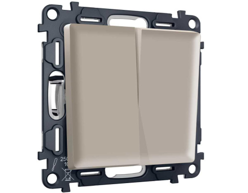 Комплект механизма 2-клавишного перекрестного выключателя 10A-250V Ambrella Volt ALFA Серо-бежевый матовый QUANT (AP3630, VM125) MA363030