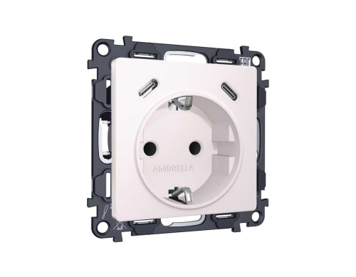 Комплект механизма электрической розетки 2USB С+C 20W (быстрая зарядка) с/з на винтовых зажимах 16A-250V ALFA Жемчуг QUANT (AP2105, VM165) MA210510