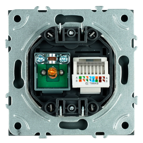 Розетка TV + компьютерная RJ-45 (механизм), STEKKER, RST00-5106-05, серия Эмили, черный уголь, soft touch фото 5